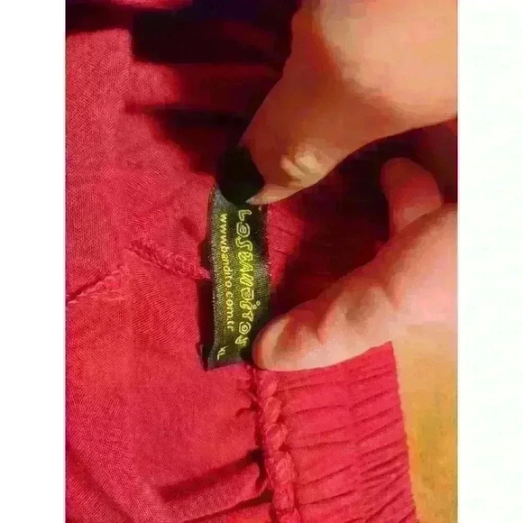 EUC Los Banditos Pants RED Rayon Boho Hippie XL - Picture 7 of 10